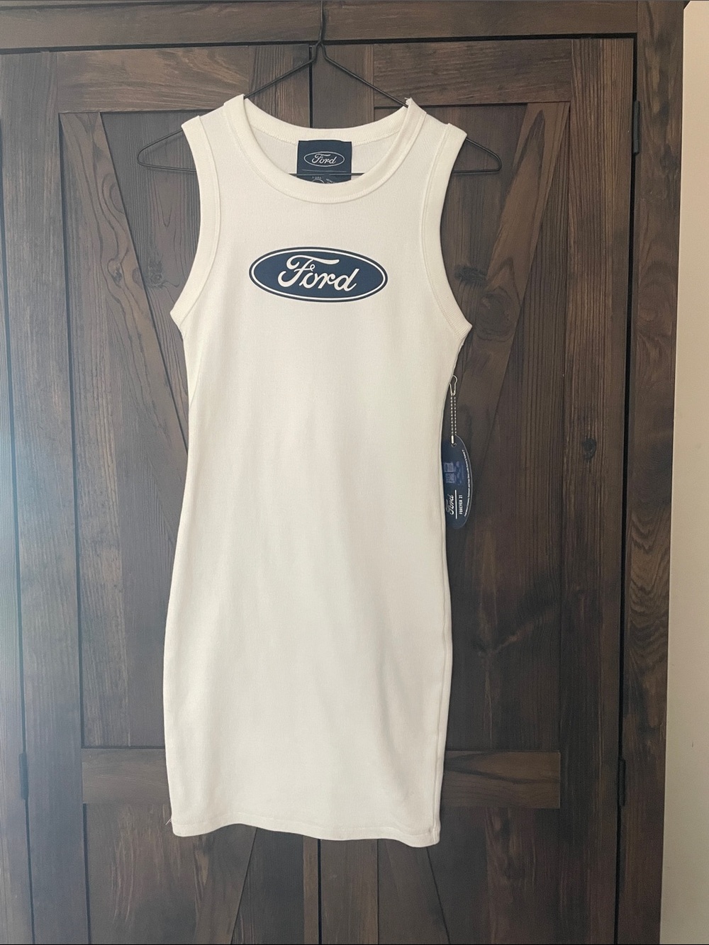 Forever 21 White Sleeveless Tank Dress with Navy Logo